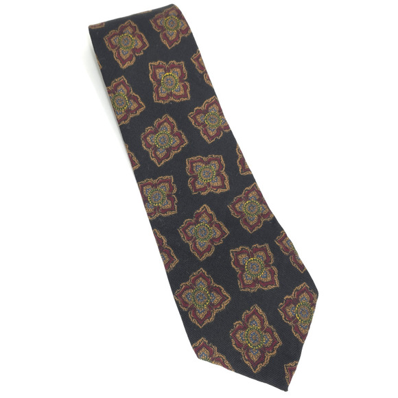Liberty of London 100% Wool Challis Tie Black Rust Brown Motif Office Preppy - Picture 2 of 7